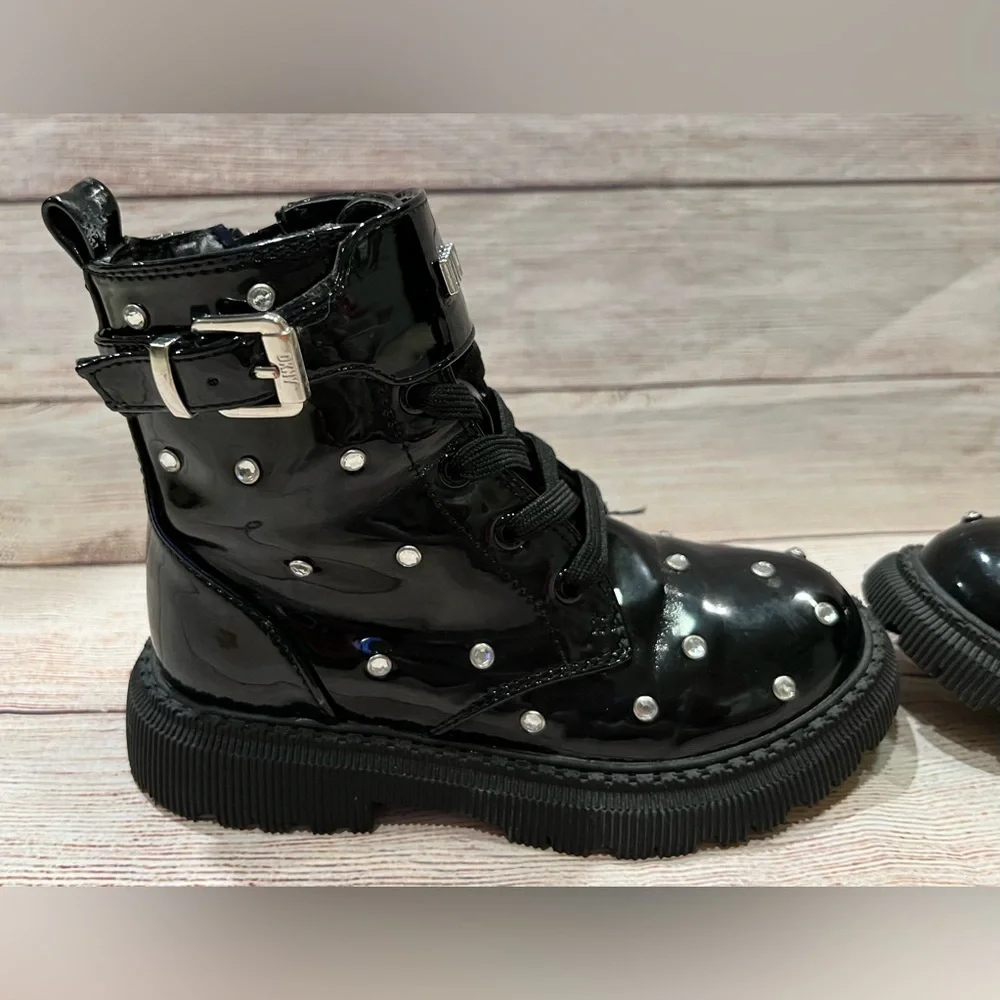 DKNY Ava Dila Moto Side Zipper Boot - Black - Size 12 Girls